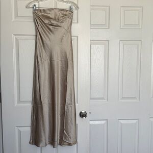 Quince Champagne Silk Strapless Midi Dress XS